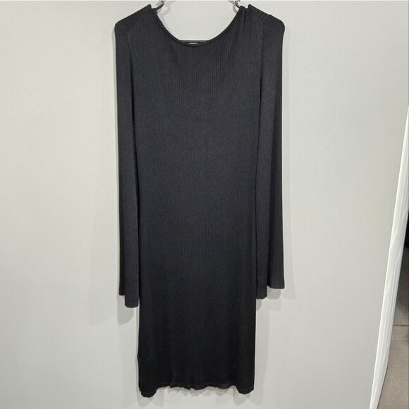 🐢 J. Crew Ribbed Black squareneck sweater-dress Size L stretchy! - Picture 6 of 16